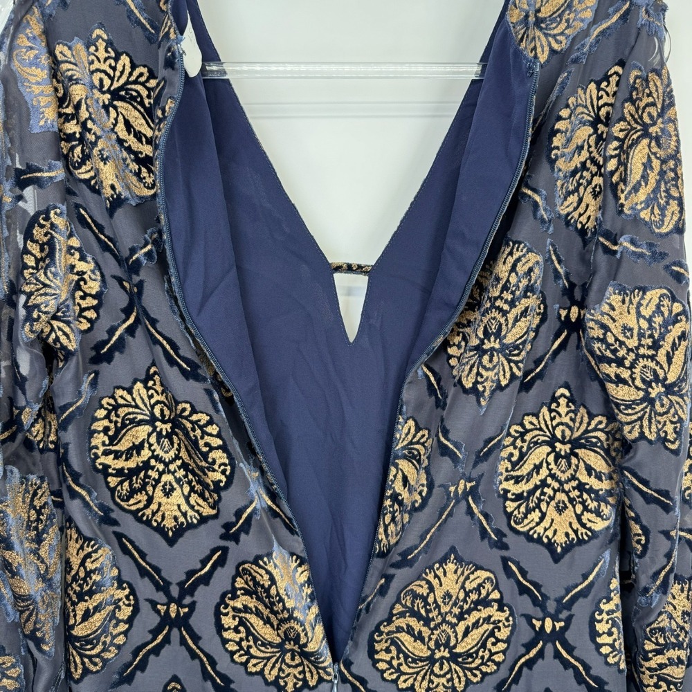 ASTR the Label Cold Shoulder Dress Womens Small Velvet Medallion Print Blue Gold - Picture 13 of 16